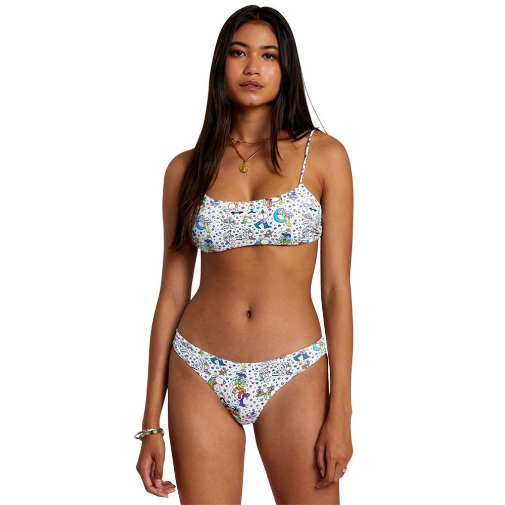 RVCA Women's Jesse Lortz Ravey Wave Eco Cheeky Bikini Bottoms WHITE