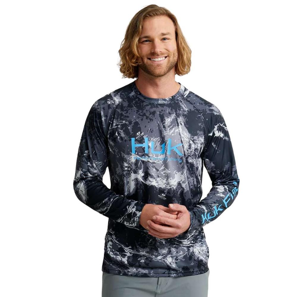 Huk Men's Pursuit Mossy Oak Printed Longsleeved Crew MOESWMIDNIGHT