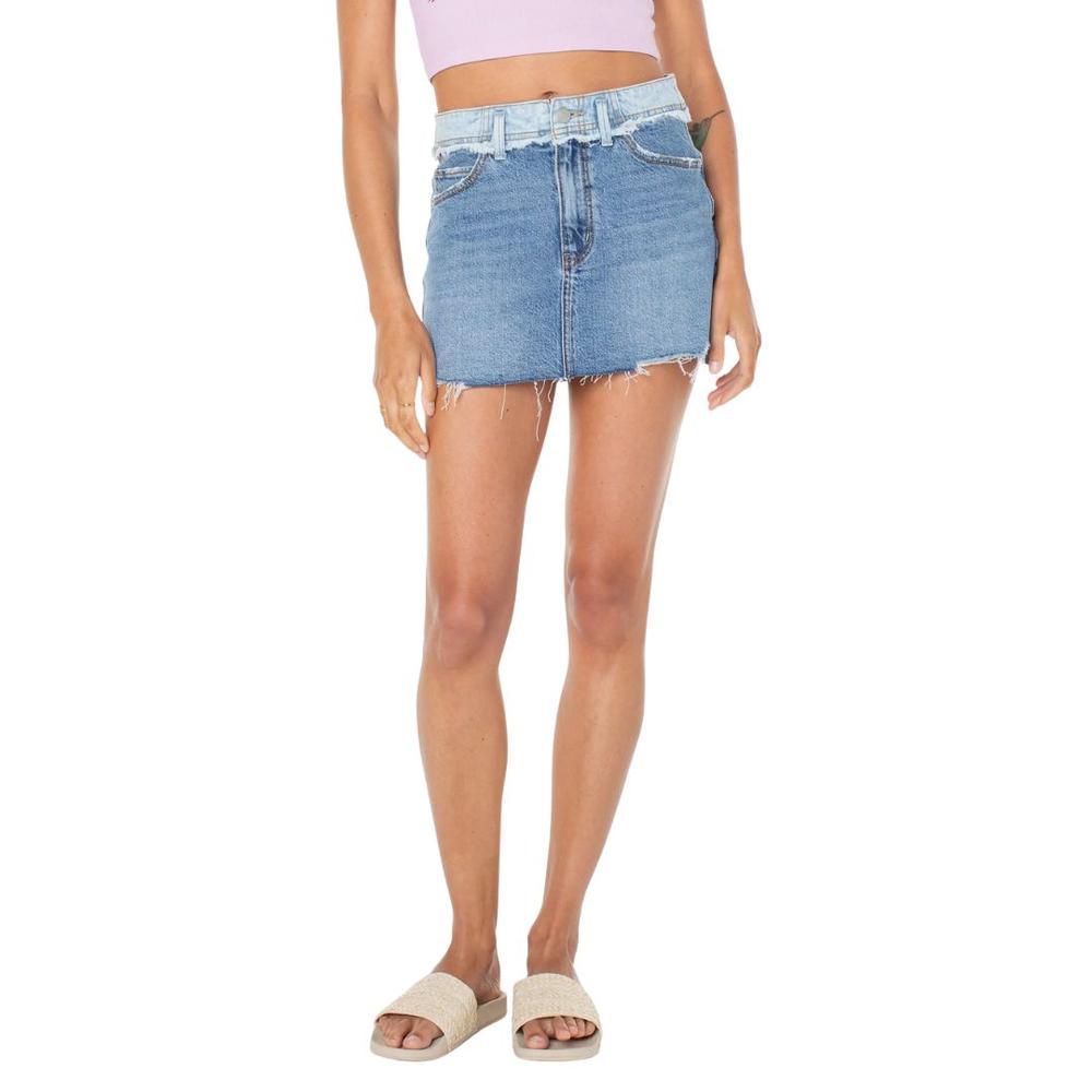 Roxy Sereia Distressed Denim Miniskirt PATCHANDRELEASEDENIMWASH