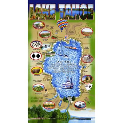 Lake Tahoe Map Velour Beach Towel