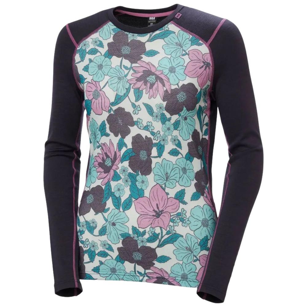 Helly Hansen Women's LIFA Merino Midweight Graphic Long-Sleeve Crew Base Layer BLACKGRAPEFLORALAOP