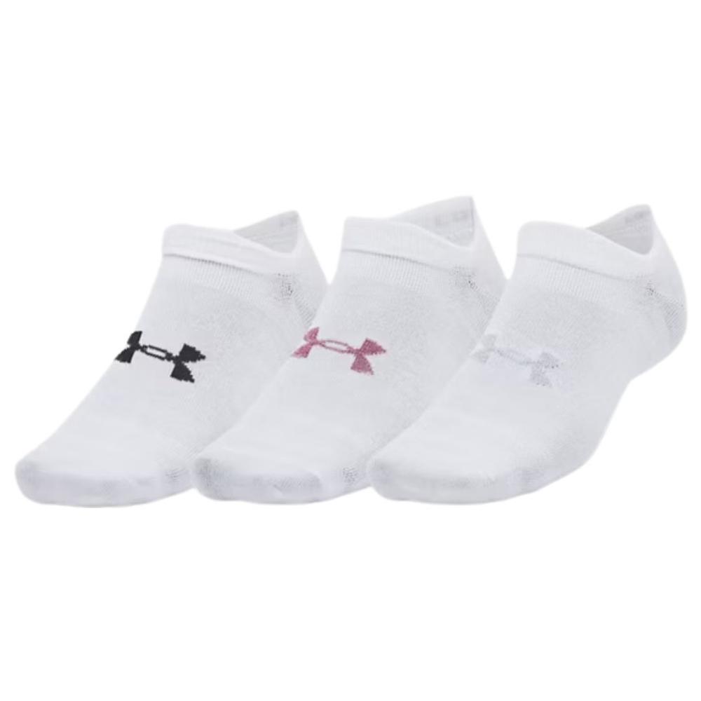 Under Armour Unisex UA Essential No-Show Socks (3-Pack) WHITEWHITEPINKELIXIR
