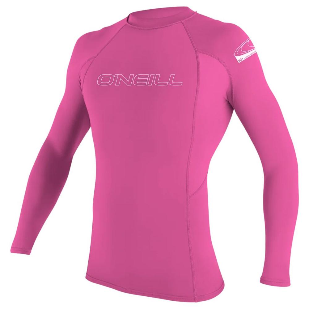 O'Neill Youth Basic Skins UPF 50+ Long Sleeve Rash Guard FOXPINK