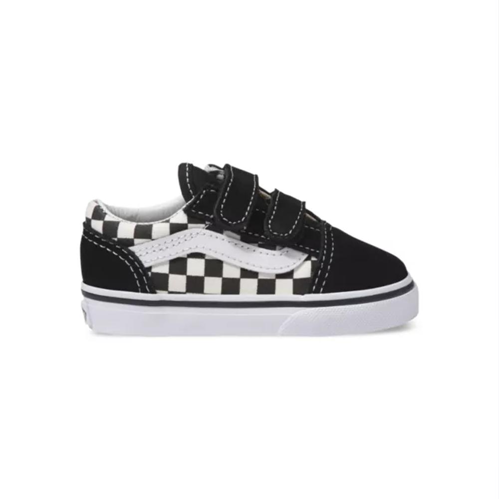 Vans Toddler Black/White Primary Check Old School V Shoes BLK/WHITE
