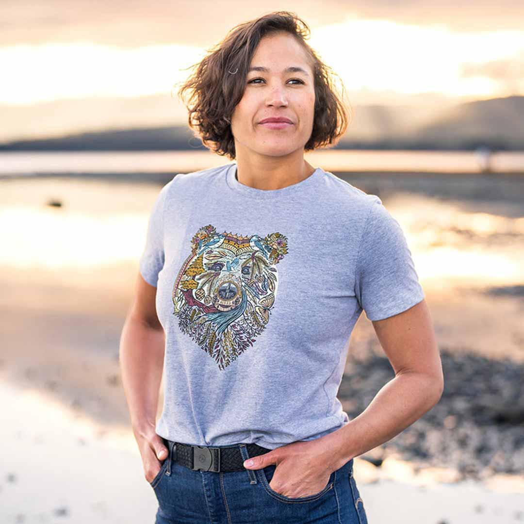 Wild Tribute Women's Boho Bear Relaxed T-Shirt