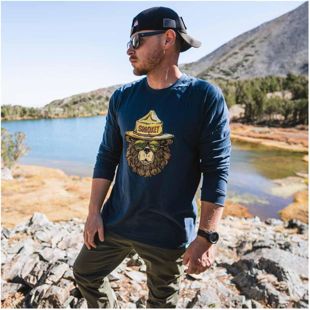 Wild Tribute Men's Smokey the Groovy Long Sleeved T-Shirt Navy